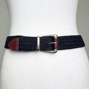 Vintage 90s woven preppy minimalist Italian leather belt black brown s/m